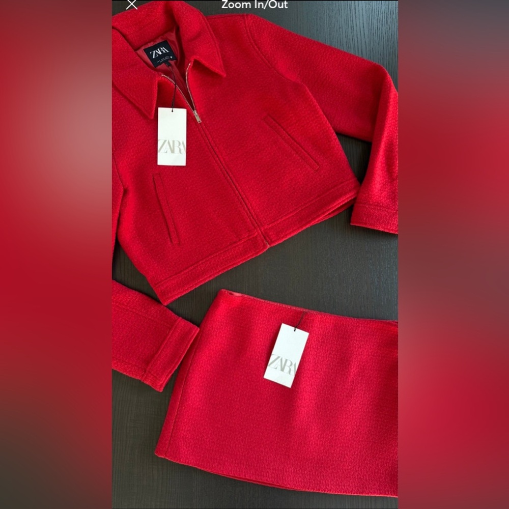 Zara Vibrant Red Jacket and Skirt Ensemble - Picture 3 of 12